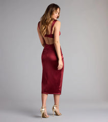 Dara Cutout Slit Satin Midi Formal Dress