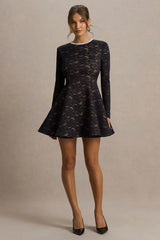 Divine | Black Lace Embellished Crew-Neck Mini Dress