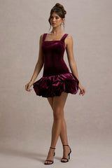 Sutton | Port Velvet Square-Neck Ruffle-Hem Mini Dress
