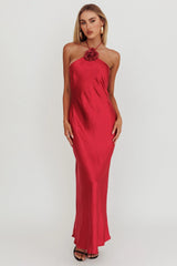 High Roller Flower Decoration Halter Dress Wine