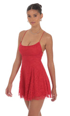Lace Floral Mini Dress in Red