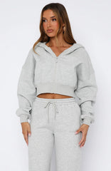 Stay Lifted Cropped Hoodie Dark Grey Marle