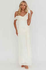 Keia Crepe Chiffon One-Shoulder Maxi Dress Oyster