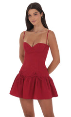 Jacquard Double Bow Drop Waist Dress in Red