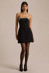 Visionary | Black Bandeau Mini Dress With Embellished Detailing