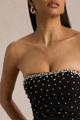 Visionary | Black Bandeau Mini Dress With Embellished Detailing