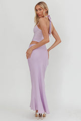 Sandy Shell Buckle Halter Maxi Dress Lilac