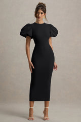 Dakota | Black Puff-Sleeve Midi Dress