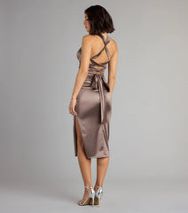 Jane Satin Lace-Up Midi Formal Dress