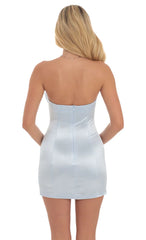Strapless Satin Dress in Light Blue