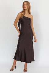Carmel One-Shoulder Sash Maxi Dress Black