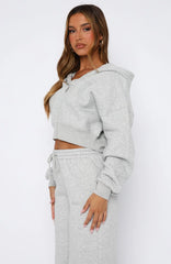 Stay Lifted Cropped Hoodie Dark Grey Marle
