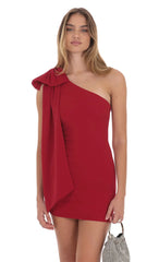 One Shoulder Bow Dress in Red
