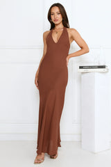 Polished Edge Halter Maxi Dress Brown