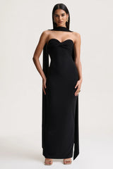 Sheila | Black Bandeau Maxi Dress With Scarf Detail