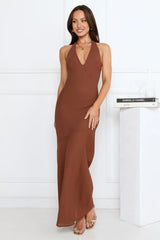 Polished Edge Halter Maxi Dress Brown