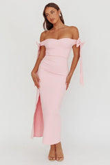 Have Faith Off-Shoulder Bow Sleeve Maxi Dress Baby Pink