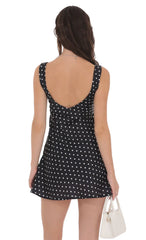 Satin Polka Dot V-Neck Dress in Black