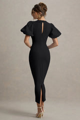 Dakota | Black Puff-Sleeve Midi Dress