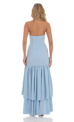 Strapless Corset Maxi Dress in Blue