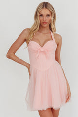 Princessa Sweetheart Neckline Halter Mini Dress Pink
