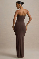 Ali | Brown Sweetheart Ruched Wrap Maxi Dress