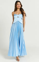 Shay Maxi Dress Sweetheart Cut Out Pleated Dress in Blue