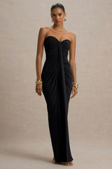 Ali | Black Sweetheart Ruched Wrap Maxi Dress