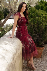 Clementine Tulle Midi Dress | Wine Multi
