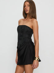 Jenevieve Strapless Drape Mini Dress Black