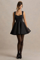 Malia | Black Sweetheart-Neck Skater Mini Dress