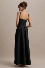 Bambina | Black Scoop-Neck Pleated Maxi Dress