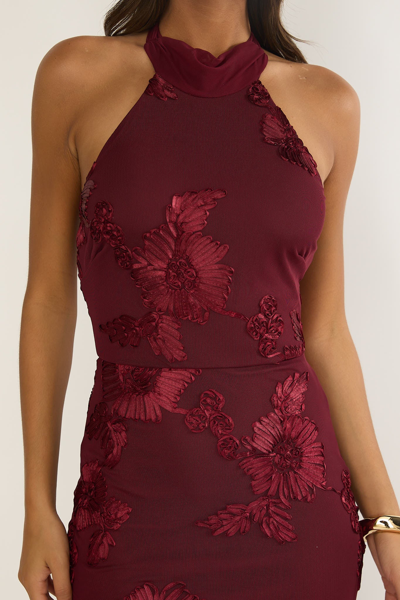 Shana Halterneck Maxi Dress Embellished Wine
