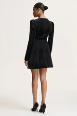 Friya | Black Velvet Sweetheart-Neck Tailored Mini Dress