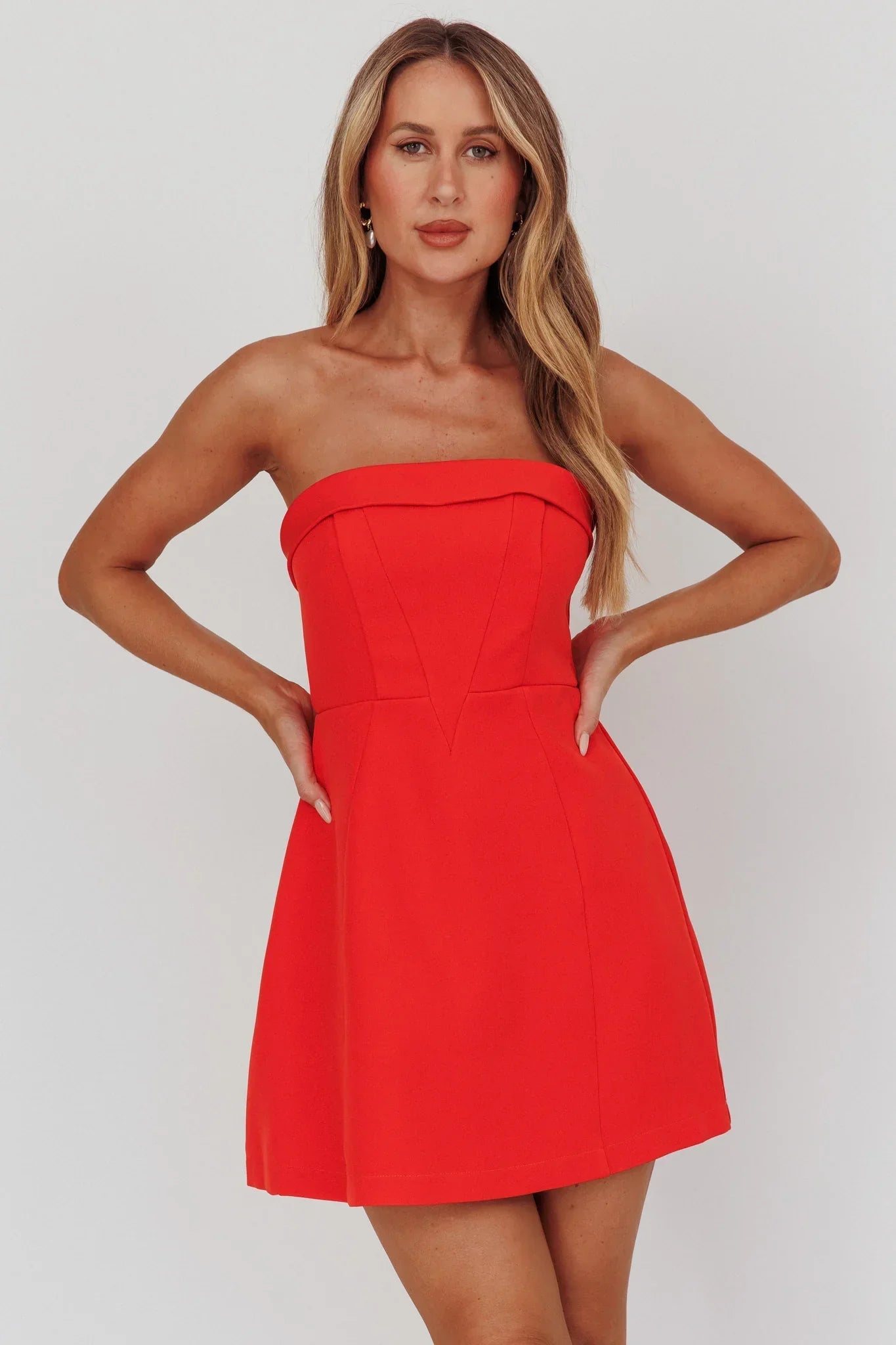 Laviniah Foldover Strapless Mini Dress Red