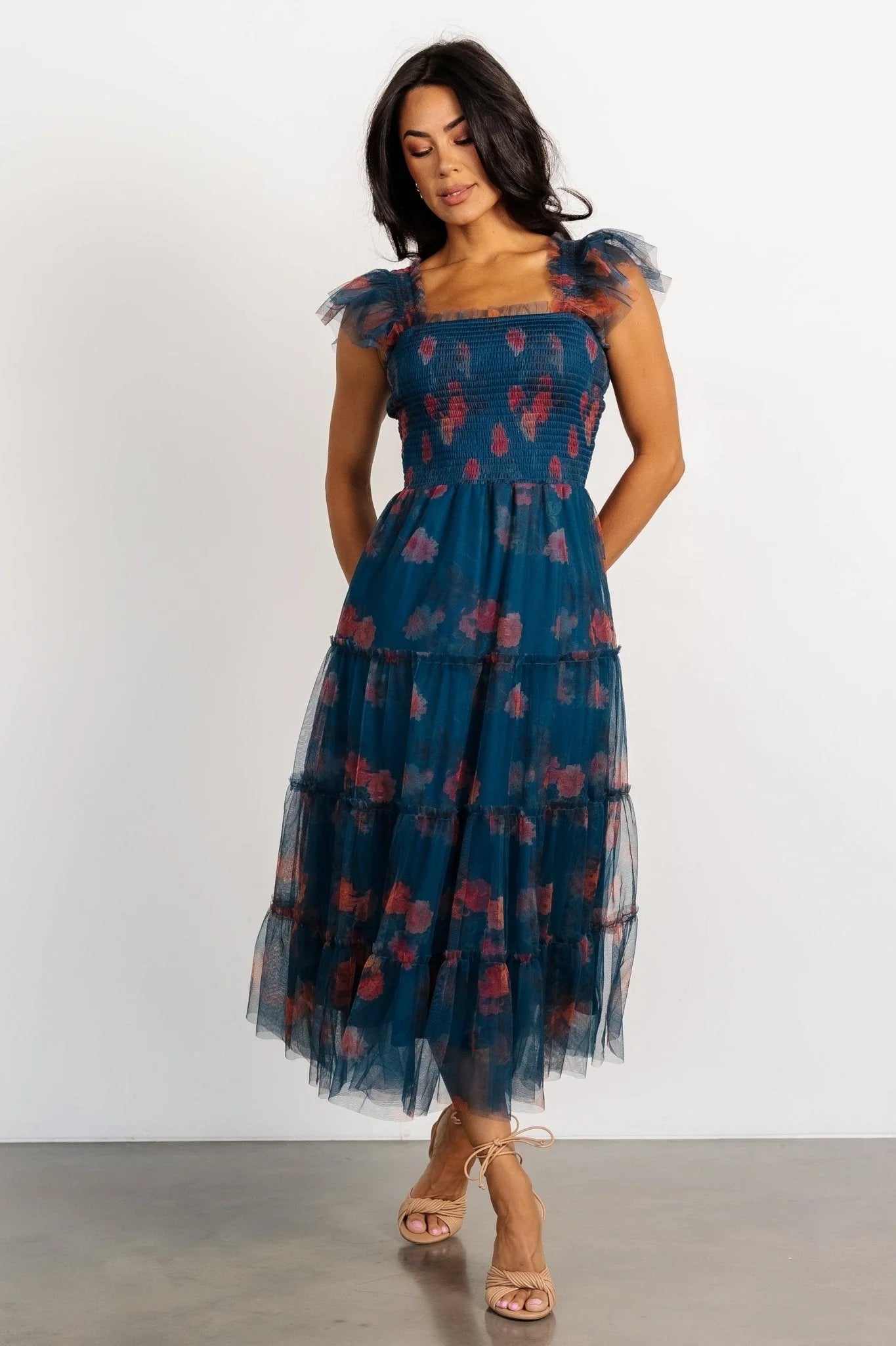 Clementine Tulle Midi Dress | Persian Blue + Rust