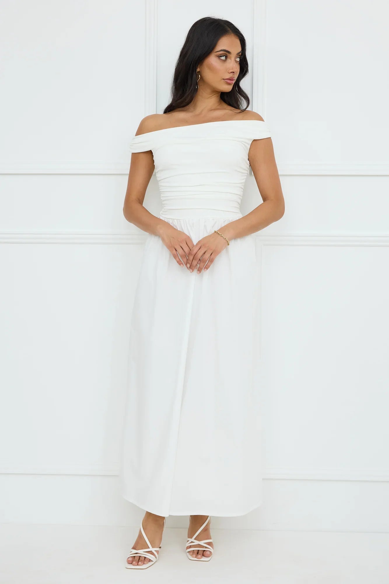Camellia Charm Off Shoulder Maxi Dress
