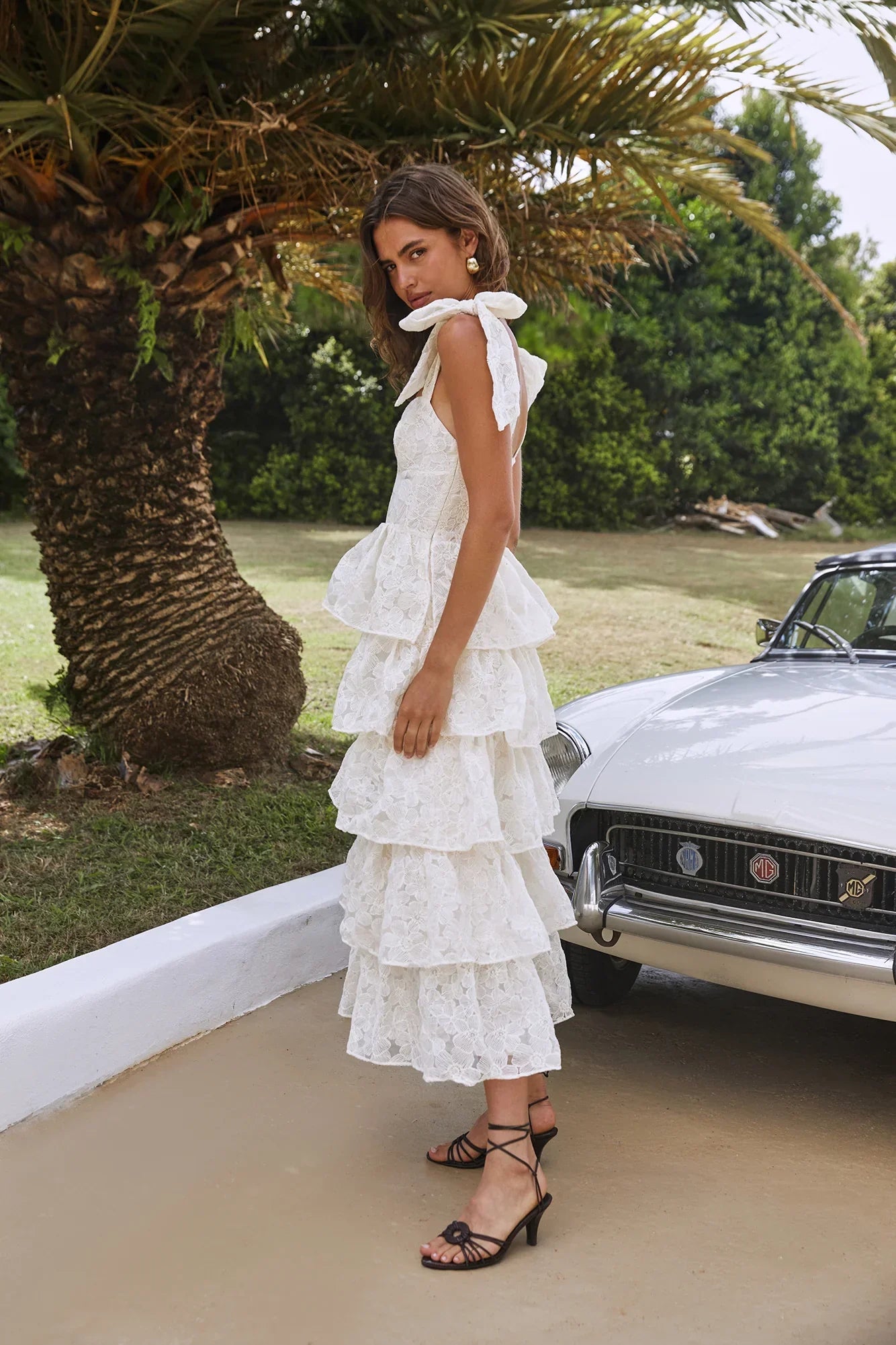 Mediterranean Muse Tiered Midi Dress Ivory
