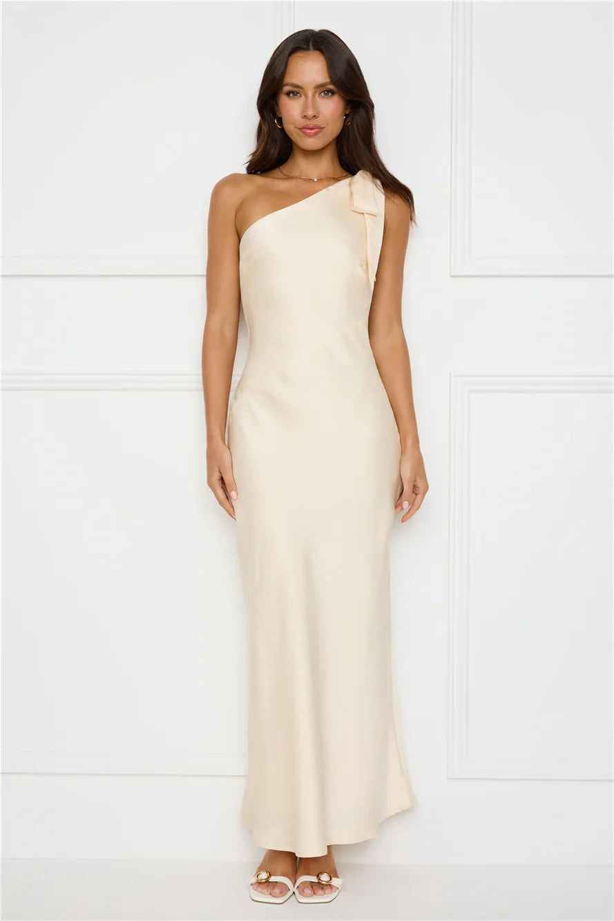 Night Of Distinction One Shoulder Satin Maxi Dress