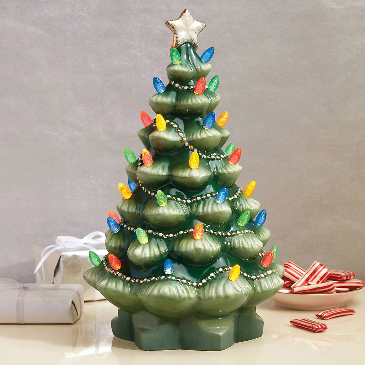 Treasured Traditions Green Light-Up Tree Figurine