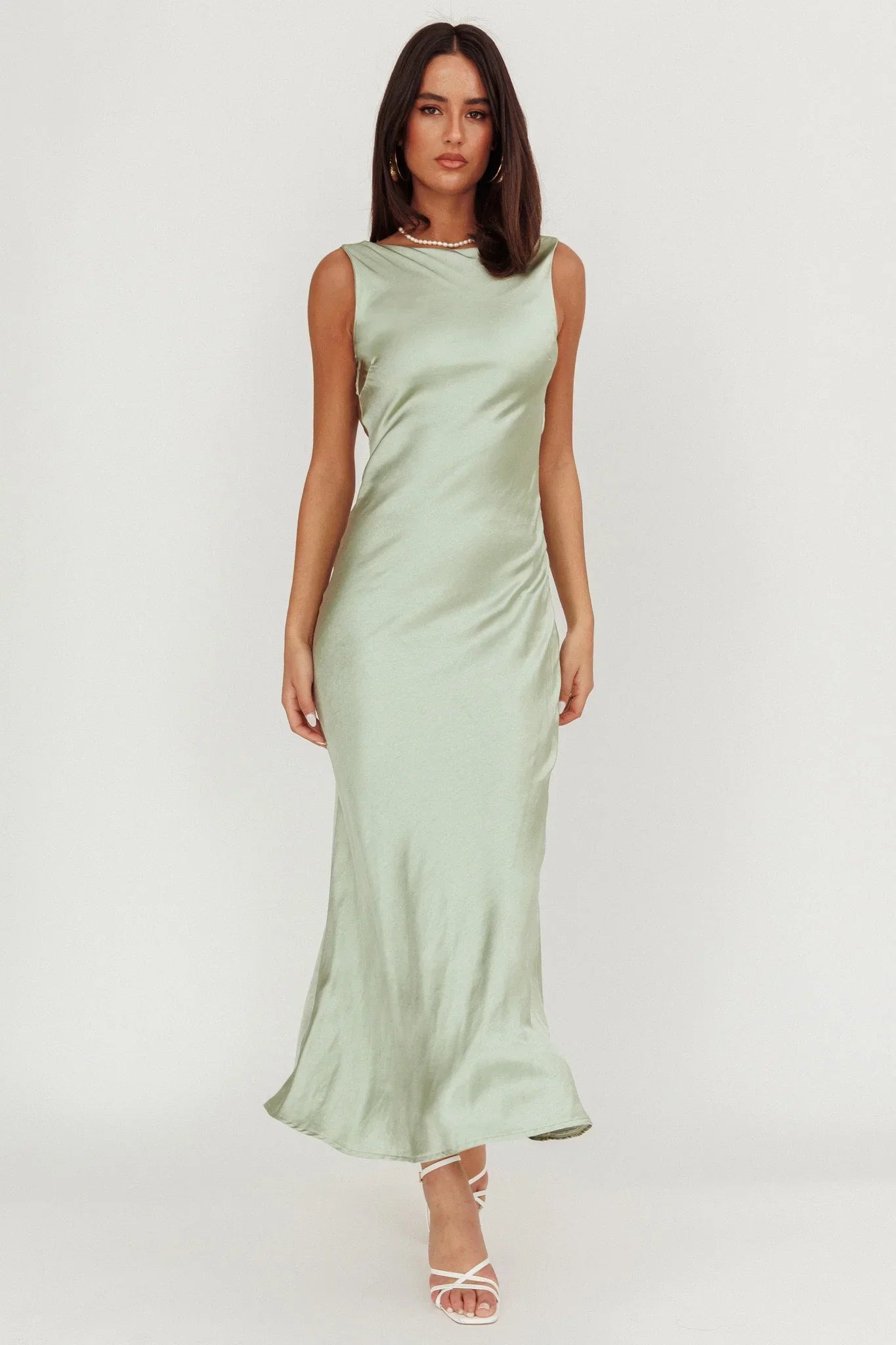 Carmine Satin Sleeveless Maxi Dress Sage