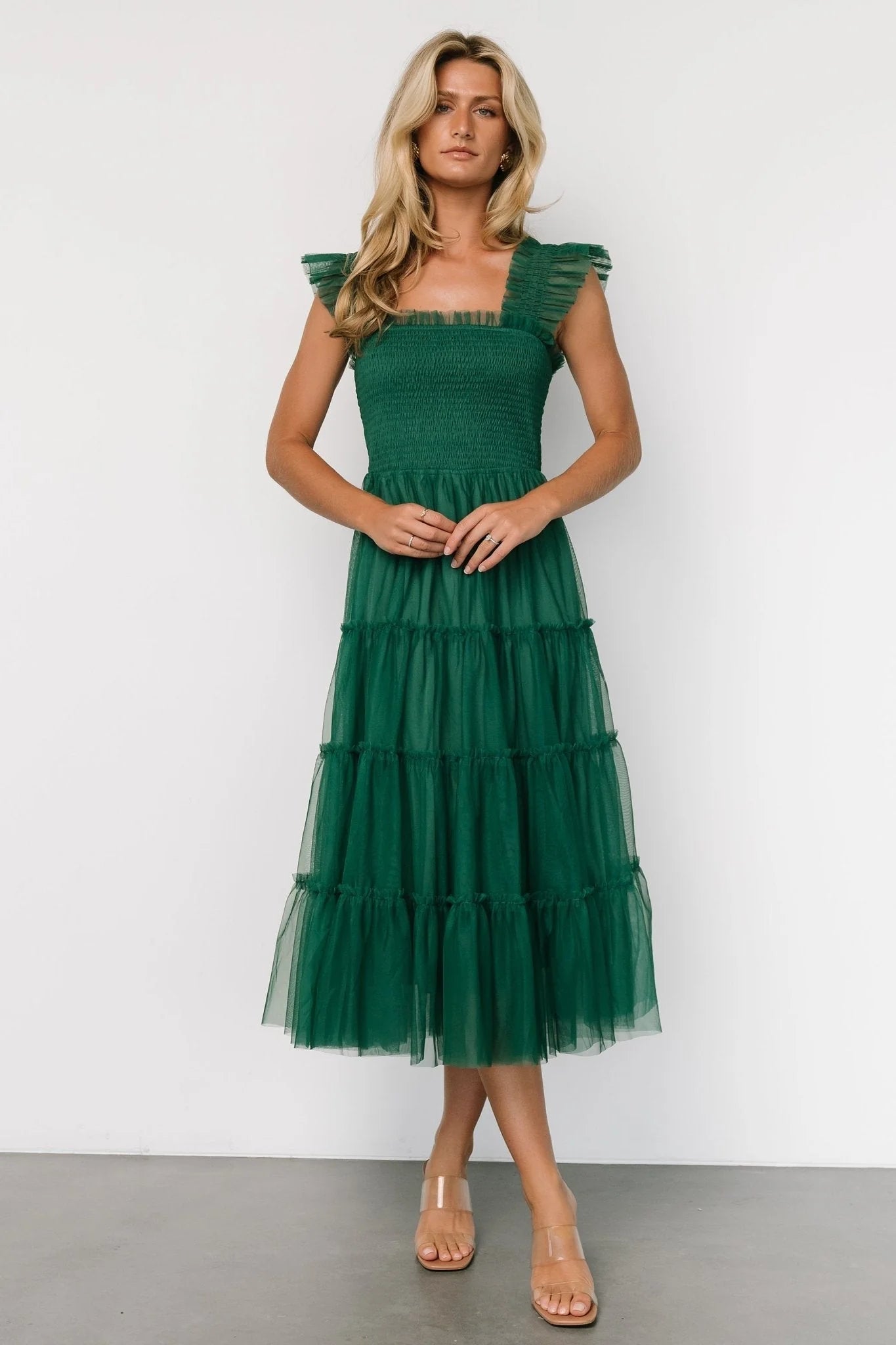 Emma Smocked Tulle Dress | Emerald