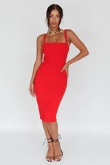 Georgia Square Neckline Midi Dress Red