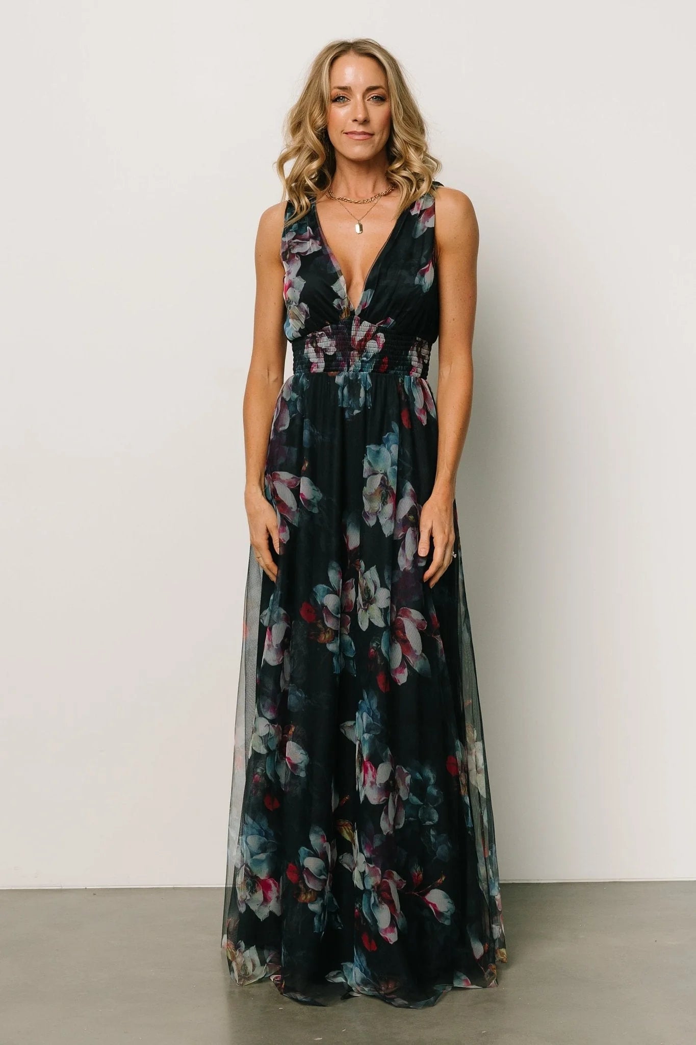 Kamila Tulle Maxi Dress | Navy Abstract Floral