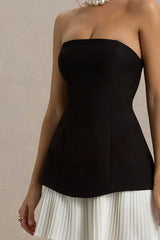 Autumn | Black & White Bandeau Mini Dress With Pleats