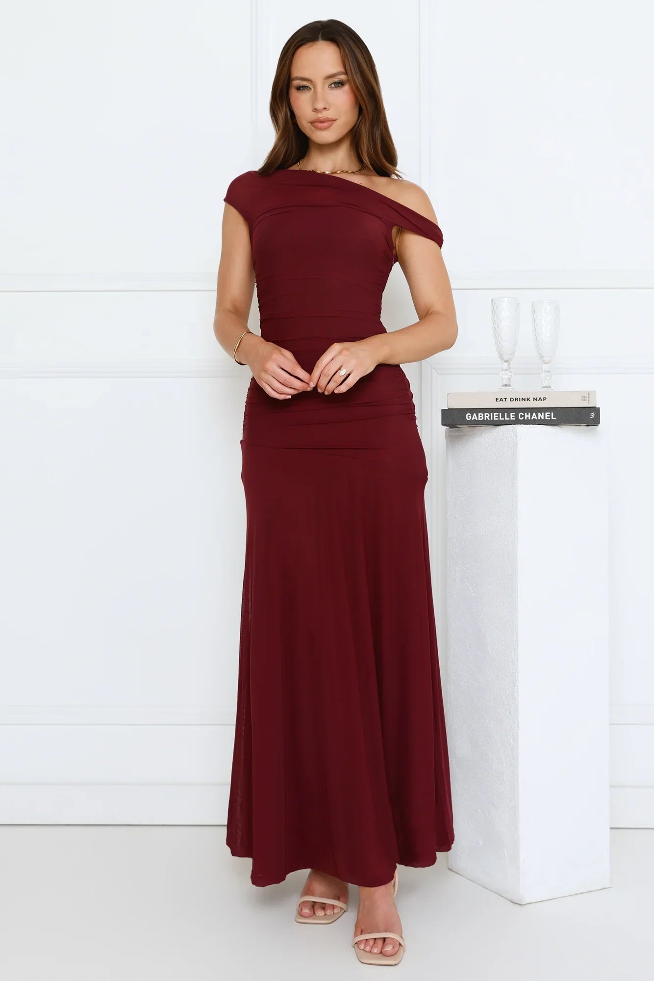 Dusk Noir Off Shoulder Maxi Dress Wine