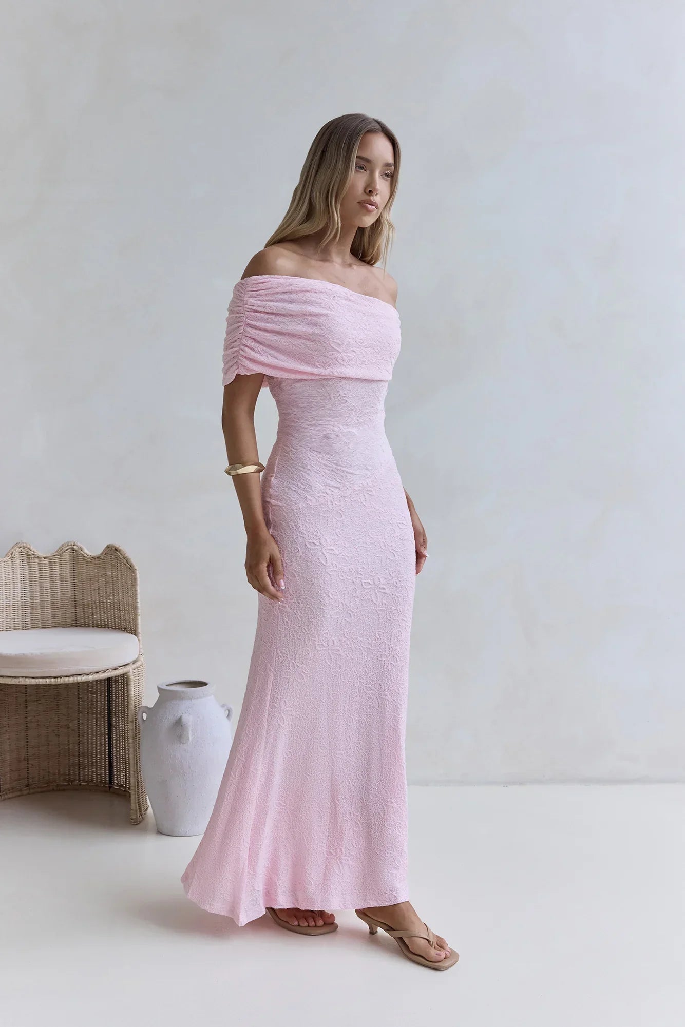 Sea And Selfies Off Shoulder Maxi Dress Pink