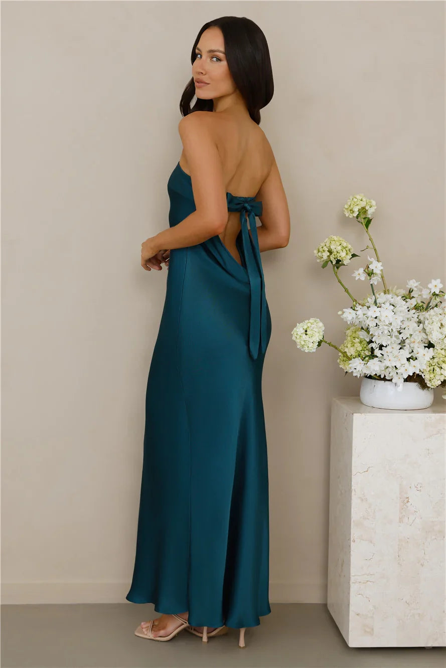 The Felicity Strapless Satin Maxi Dress Teal
