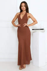 Polished Edge Halter Maxi Dress Brown