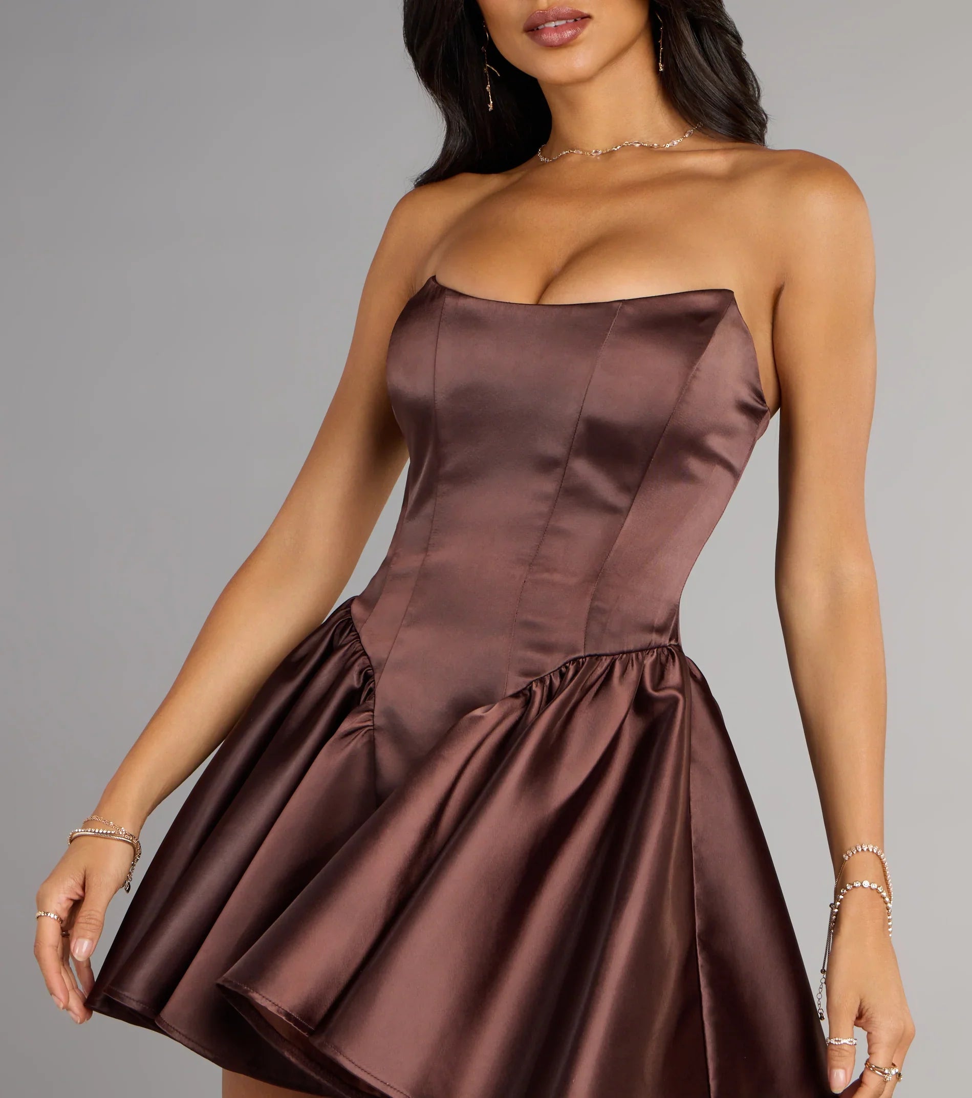 Maire Satin Strapless Skater Dress